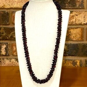 Garnet Beaded Rope with silver Toggle clasp vintage necklace